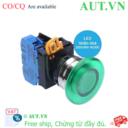 Ảnh của Nút nhấn nhả có đèn IDEC YW4L-M4E10QM3G 220VAC D22 1NO (Xanh)