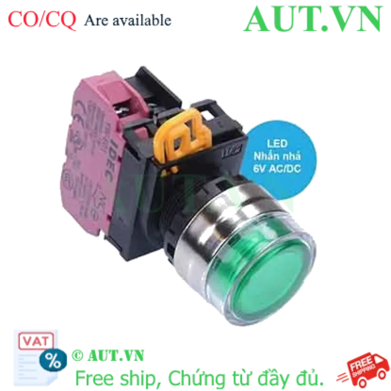 Ảnh của Nút nhấn nhả có đèn IDEC YW4L-MF2E01Q2G 6VAC/DC D22 1NC (Xanh)