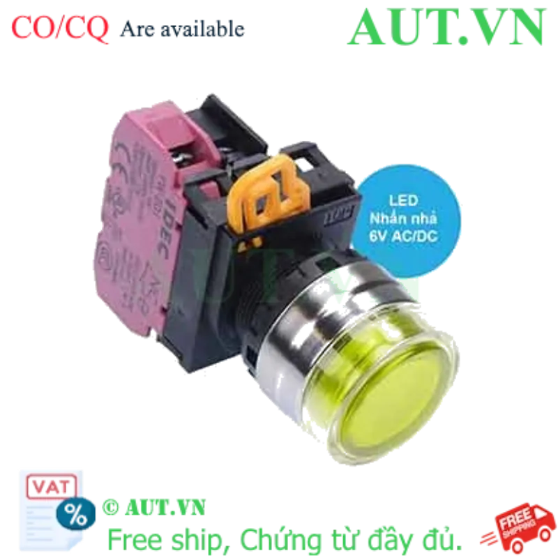 Ảnh của Nút nhấn nhả có đèn IDEC YW4L-MF2E01Q2Y 6VAC/DC D22 1NC (Vàng)