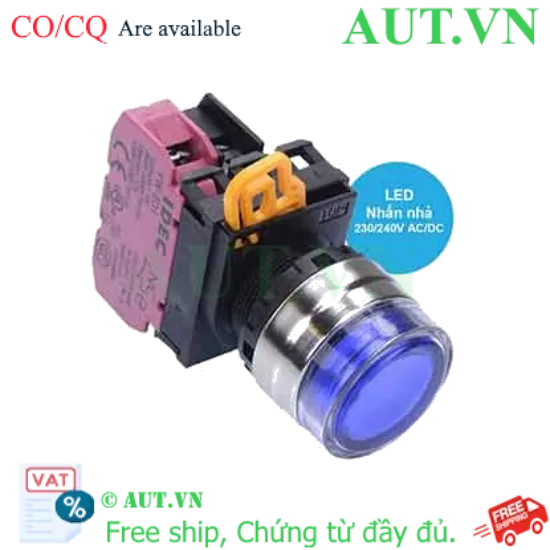 Ảnh của Nút nhấn nhả có đèn IDEC YW4L-MF2E01QM3S 220VAC D22 1NC (Xanh)