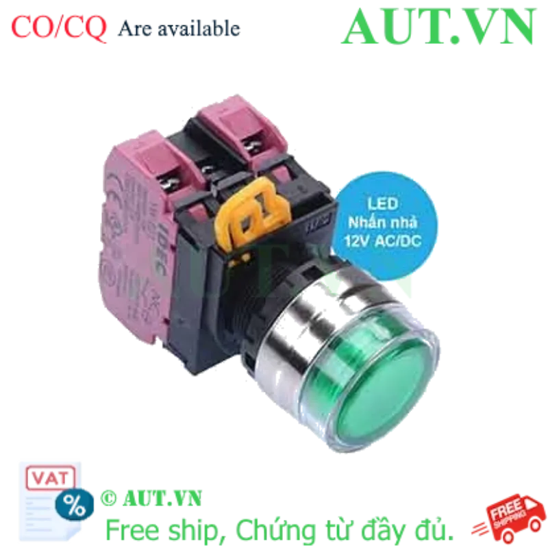 Ảnh của Nút nhấn nhả có đèn IDEC YW4L-MF2E02Q3G 12VAC/DC D22 2NC (Xanh)