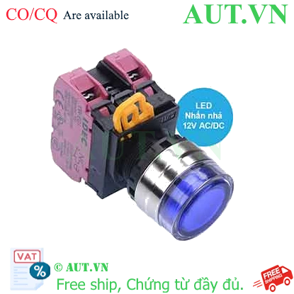 Ảnh của Nút nhấn nhả có đèn IDEC YW4L-MF2E02Q3S 12VAC/DC D22 2NC (Xanh)