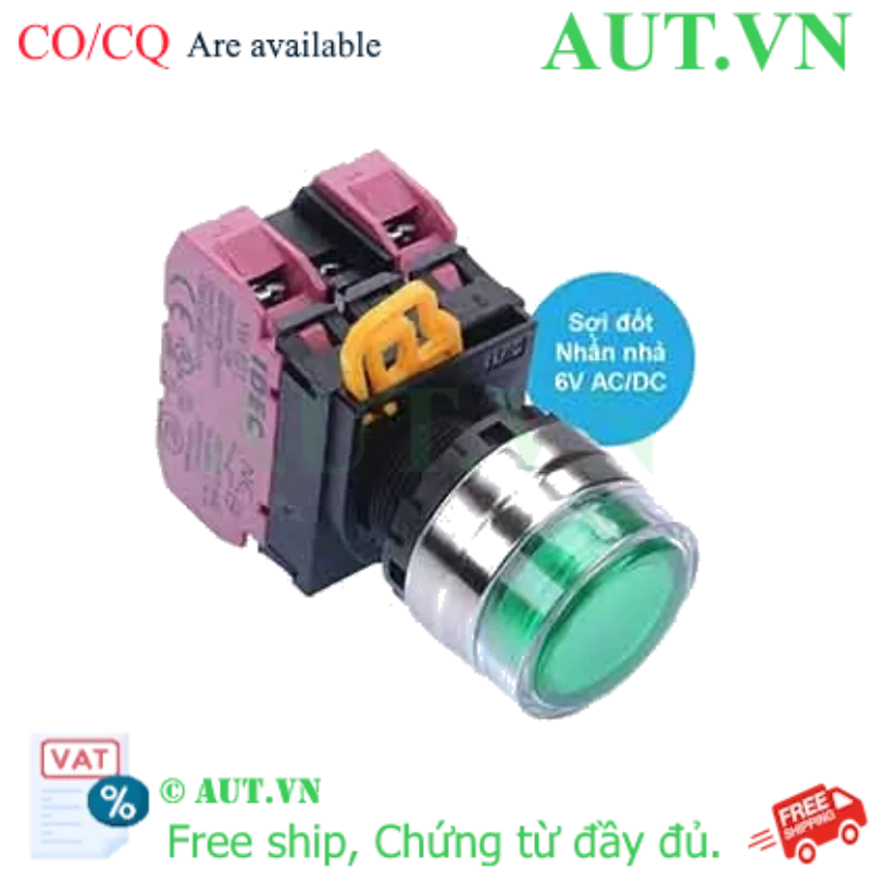 Ảnh của Nút nhấn nhả có đèn IDEC YW4L-MF2E02Q5G 6VAC/DC D22 2NC (Xanh)