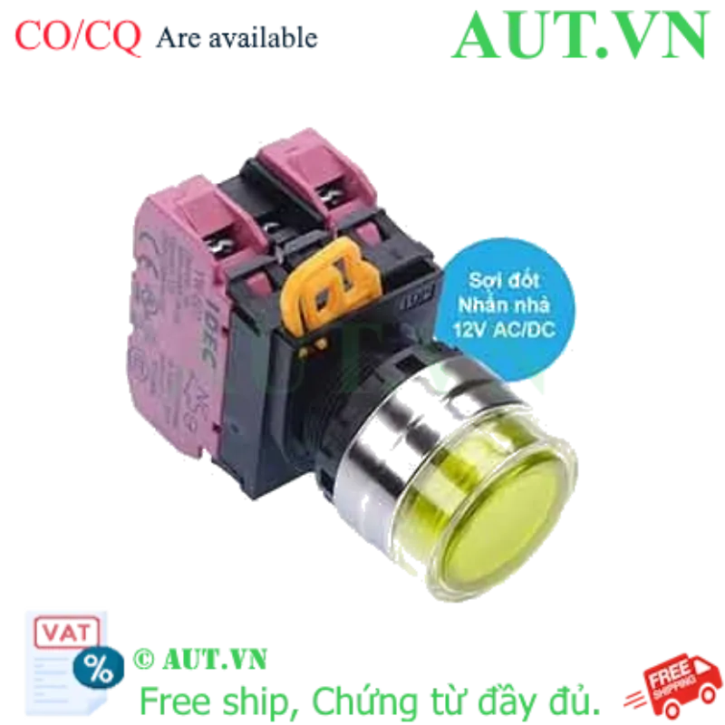 Ảnh của Nút nhấn nhả có đèn IDEC YW4L-MF2E02Q6Y 12VAC/DC D22 2NC (Vàng)