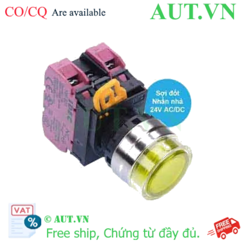 Ảnh của Nút nhấn nhả có đèn IDEC YW4L-MF2E02Q7Y 24VAC/DC D22 2NC (Vàng)