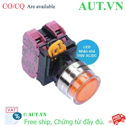 Ảnh của Nút nhấn nhả có đèn IDEC YW4L-MF2E02QHA 110VAC D22 2NC (Hổ phách)