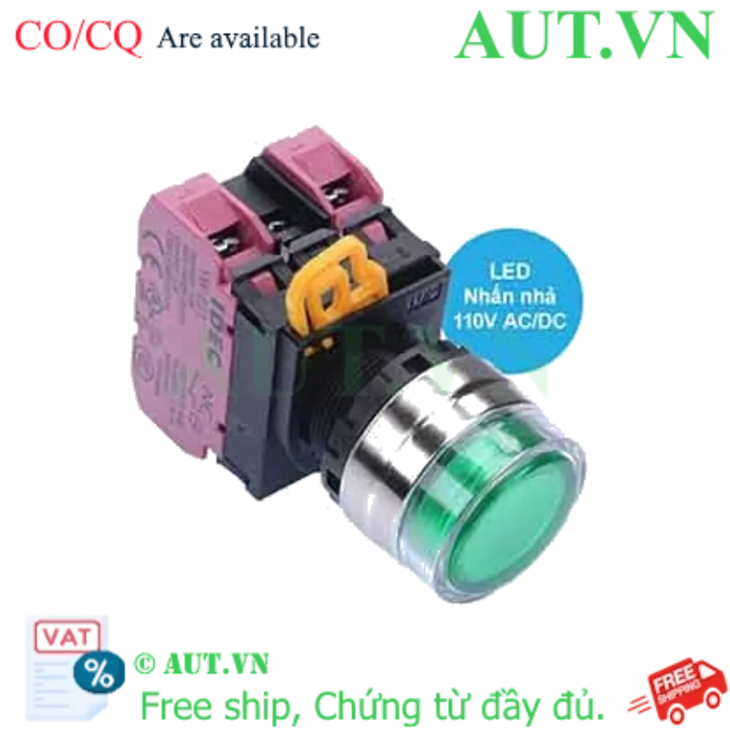 Ảnh của Nút nhấn nhả có đèn IDEC YW4L-MF2E02QHG 110VAC D22 2NC (Xanh)