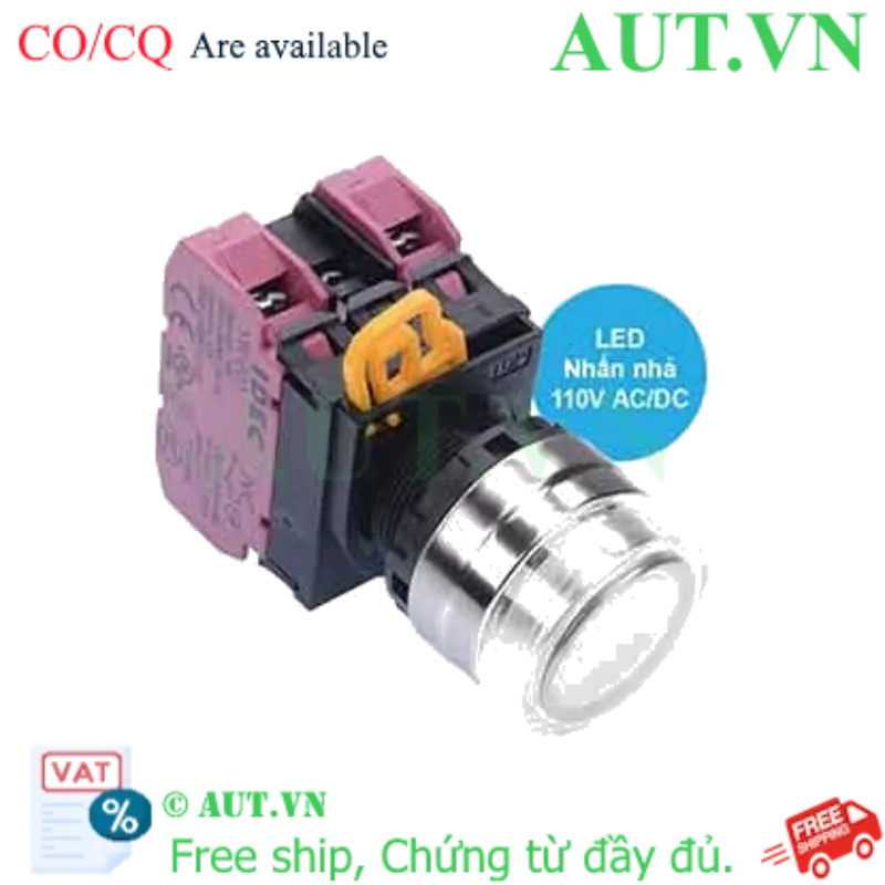 Ảnh của Nút nhấn nhả có đèn IDEC YW4L-MF2E02QHPW 110VAC D22 2NC (Trắng)