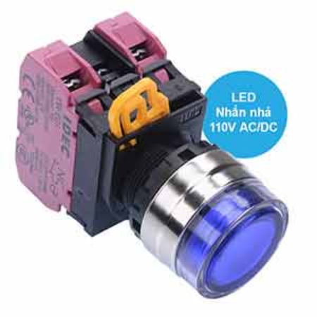 Ảnh của Nút nhấn nhả có đèn IDEC YW4L-MF2E02QHS 110VAC D22 2NC (Xanh)