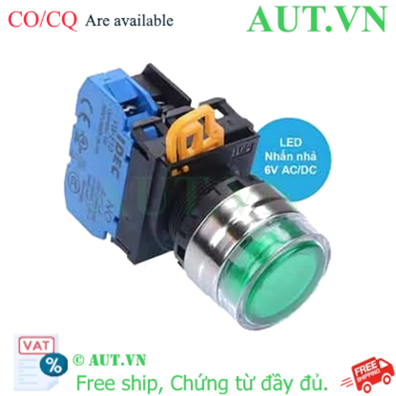 Ảnh của Nút nhấn nhả có đèn IDEC YW4L-MF2E10Q2G 6VAC/DC D22 1NO (Xanh)