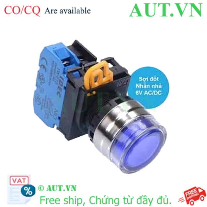 Ảnh của Nút nhấn nhả có đèn IDEC YW4L-MF2E10Q5S 6VAC/DC D22 1NO (Xanh)