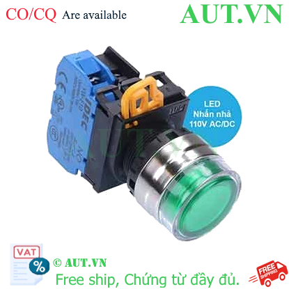 Ảnh của Nút nhấn nhả có đèn IDEC YW4L-MF2E10QHG 110VAC D22 1NO (Xanh)