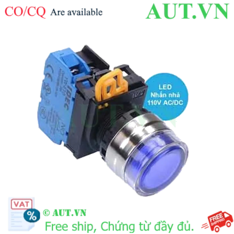 Ảnh của Nút nhấn nhả có đèn IDEC YW4L-MF2E10QHS 110VAC D22 1NO (Xanh)