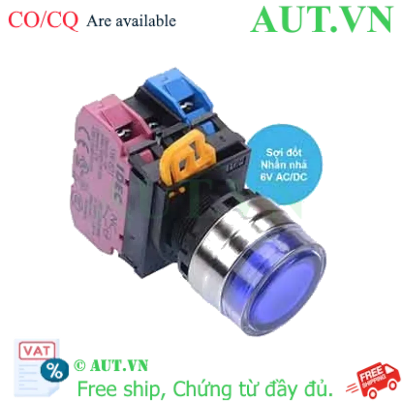 Ảnh của Nút nhấn nhả có đèn IDEC YW4L-MF2E11Q5S 6VAC/DC D22 1NO+1NC (Xanh)
