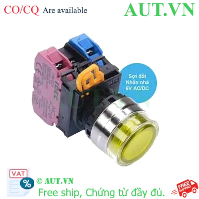 Ảnh của Nút nhấn nhả có đèn IDEC YW4L-MF2E11Q5Y 6VAC/DC D22 1NO+1NC (Vàng)