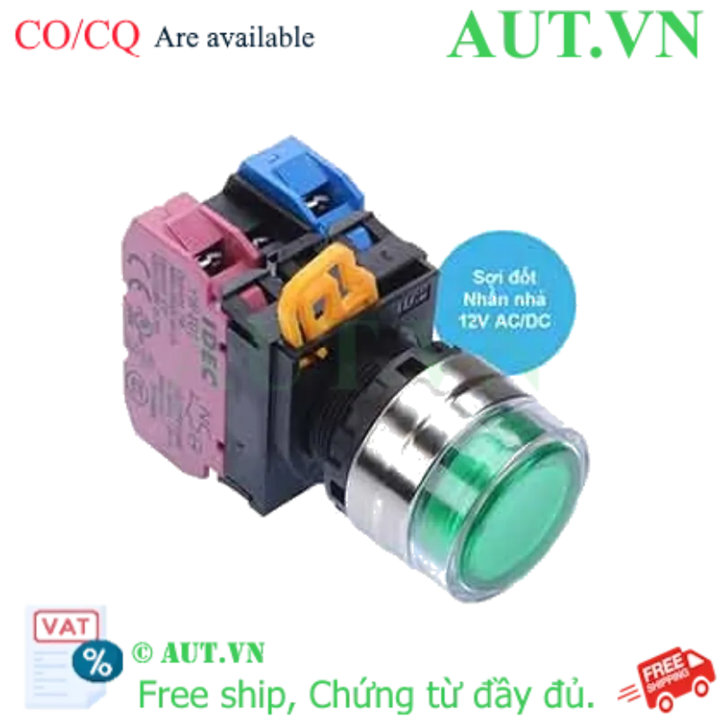 Ảnh của Nút nhấn nhả có đèn IDEC YW4L-MF2E11Q6G 12VAC/DC D22 1NO+1NC (Xanh)