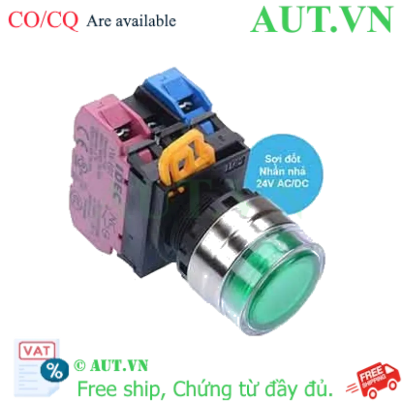 Ảnh của Nút nhấn nhả có đèn IDEC YW4L-MF2E11Q7G 24VAC/DC D22 1NO+1NC (Xanh)