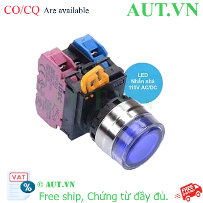 Ảnh của Nút nhấn nhả có đèn IDEC YW4L-MF2E11QHS 110VAC D22 1NO+1NC (Xanh)
