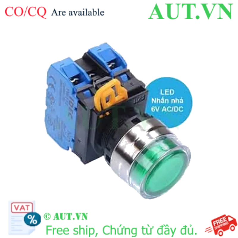 Ảnh của Nút nhấn nhả có đèn IDEC YW4L-MF2E20Q2G 6VAC/DC D22 2NO (Xanh)