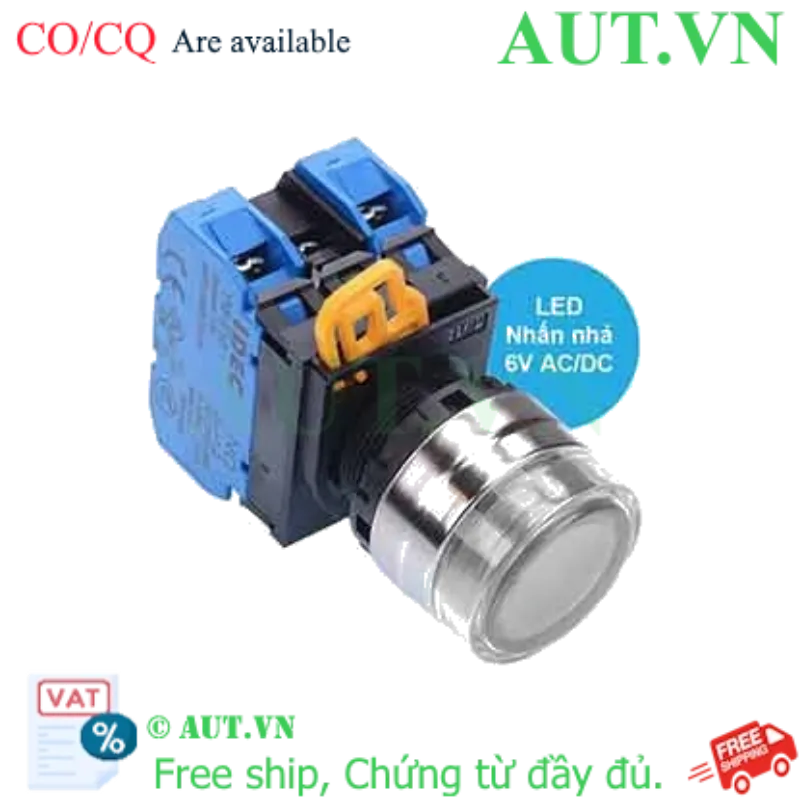 Ảnh của Nút nhấn nhả có đèn IDEC YW4L-MF2E20Q2W 6VAC/DC D22 2NO (Trắng)