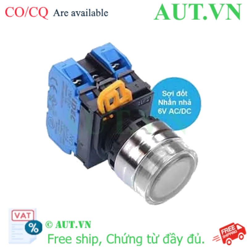 Ảnh của Nút nhấn nhả có đèn IDEC YW4L-MF2E20Q5W 6VAC/DC D22 2NO (Trắng)