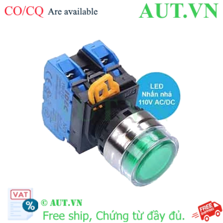 Ảnh của Nút nhấn nhả có đèn IDEC YW4L-MF2E20QHG 110VAC D22 2NO (Xanh)