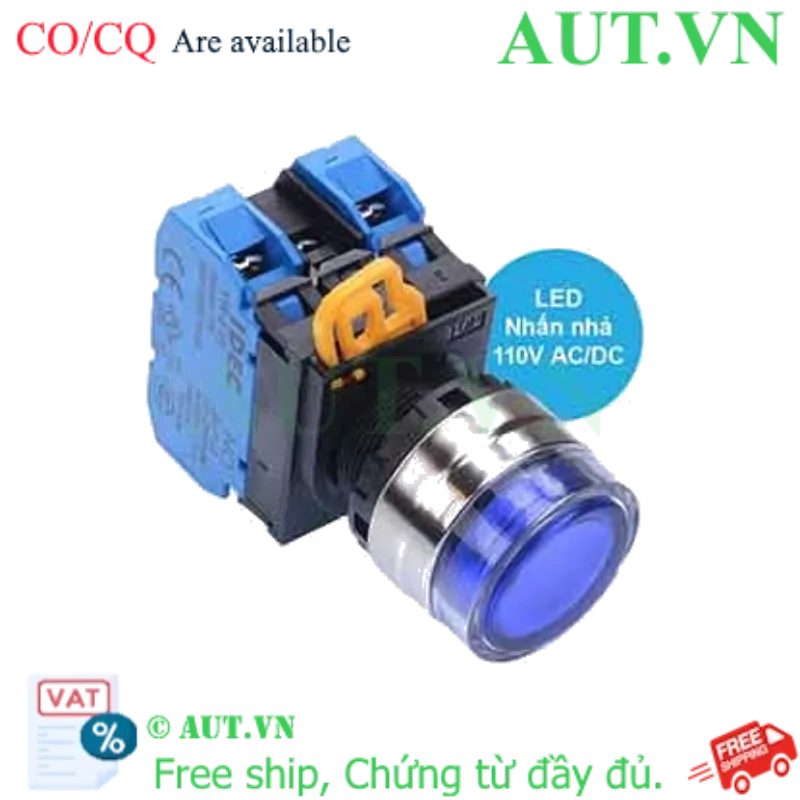 Ảnh của Nút nhấn nhả có đèn IDEC YW4L-MF2E20QHS 110VAC D22 2NO (Xanh)