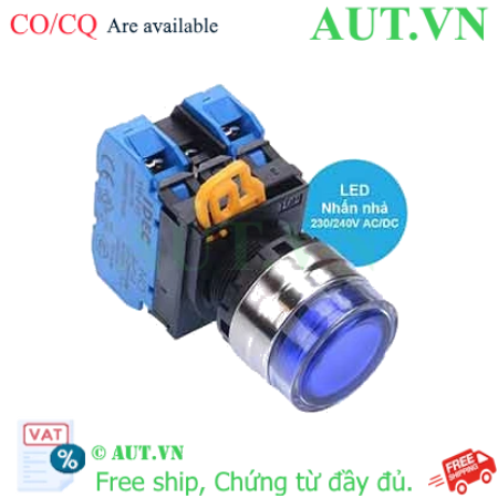 Ảnh của Nút nhấn nhả có đèn IDEC YW4L-MF2E20QM3S 220VAC D22 2NO (Xanh)