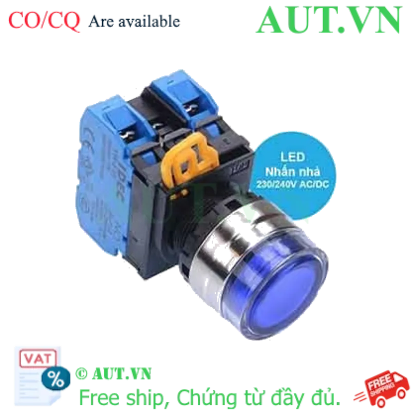 Ảnh của Nút nhấn nhả có đèn IDEC YW4L-MF2E20QM3S 220VAC D22 2NO (Xanh)