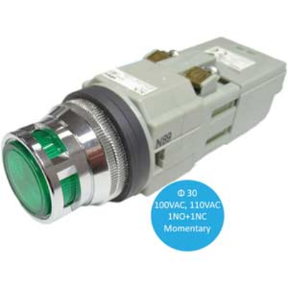 Ảnh của Nút nhấn nhả có đèn IDEC ALFN21611DNG 110VAC D30 1NO+1NC (Xanh)