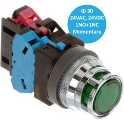 Ảnh của Nút nhấn nhả có đèn ALFN22211DNG IDEC, D30, xanh
