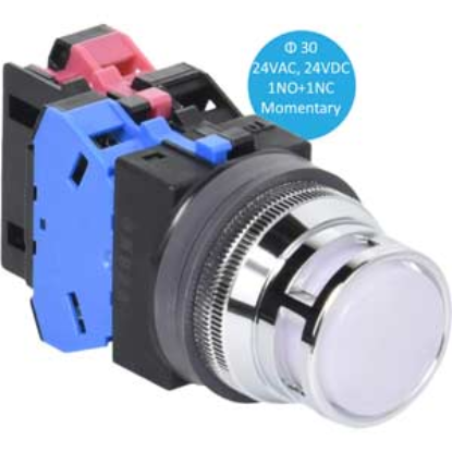 Ảnh của Nút nhấn nhả có đèn IDEC ALFN22211DNPW 24VAC/DC D30 1NO+1NC (Trắng)
