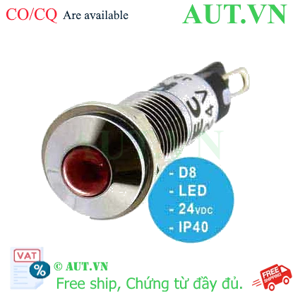 Ảnh của UP8-2488R Đèn báo pha 24VDC IDEC, D8, đèn LED, đỏ