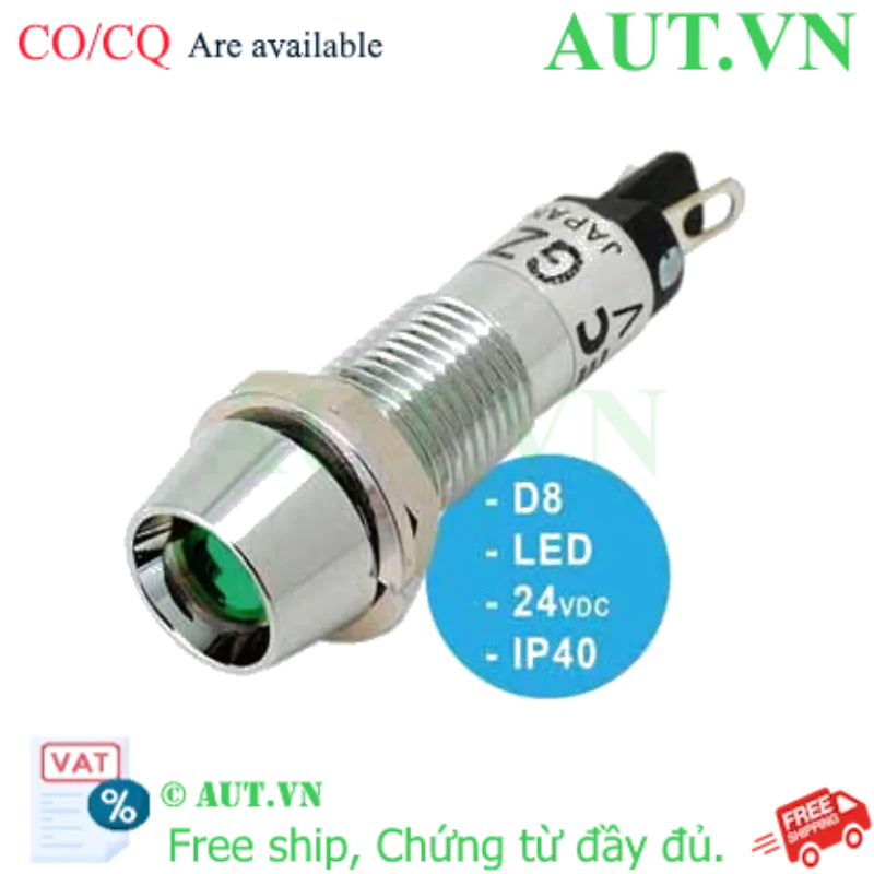 Ảnh của UP8-2489G Đèn báo pha 24VDC IDEC, D8, đèn LED, xanh