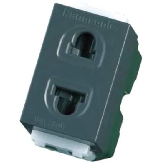 Ảnh của Hạt Ổ Cắm Nhựa Resin Panasonic WEV1081H - 2 Chấu Đa Năng Có Màn Che An Toàn (Đen)