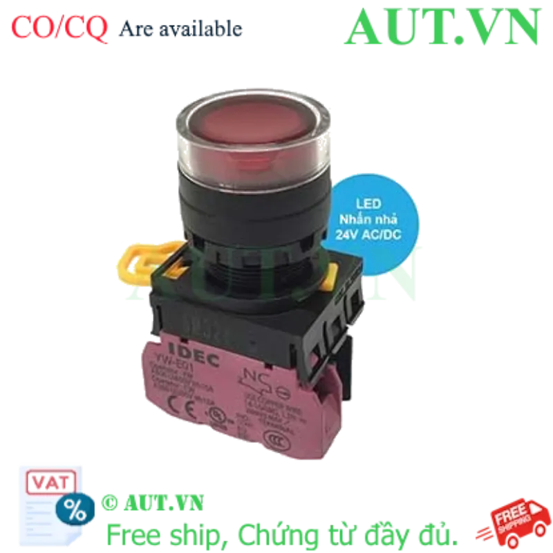 Ảnh của Nút Nhấn Có Đèn IDEC YW1L-MF2E01QM3R | 22mm, 1NC, Nhấn Nhả, Đỏ 220VAC