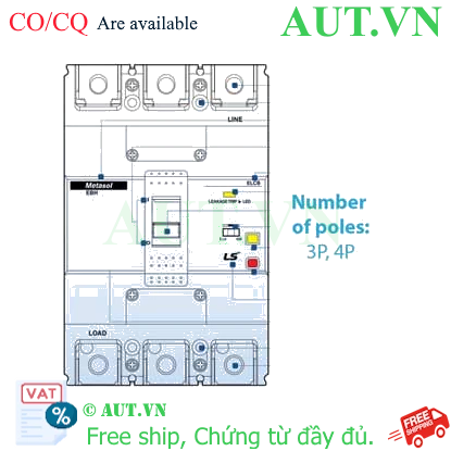 Ảnh của Aptomat khối chống giật 3 pha (ELCB) LS EBH403c-300-2A2s .