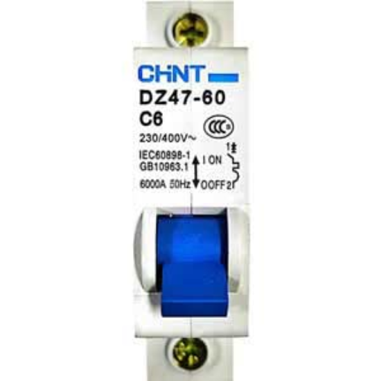 Ảnh của Aptomat cài (MCB) CHINT DZ47-60 C6-1P-6kA 