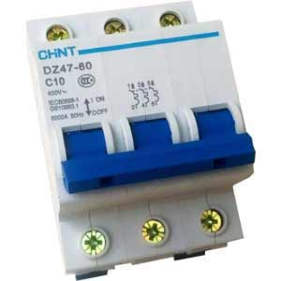 Ảnh của Aptomat cài (MCB) CHINT DZ47-60 C10-3P-3kA 