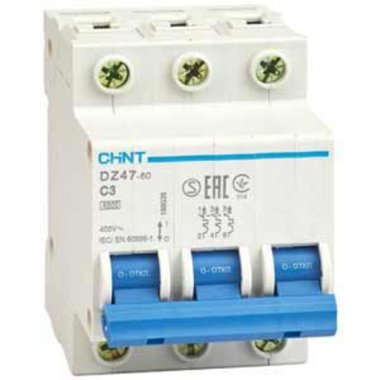 Ảnh của Aptomat cài (MCB) CHINT DZ47-60 C3-3P-4.5kA 