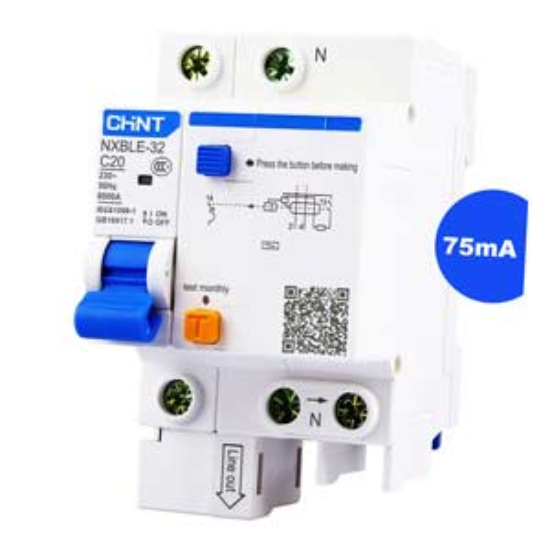 Ảnh của Át chống dòng rò CHINT NXBLE-32 1P+N C20 75mA 6kA 