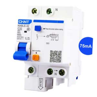 Ảnh của Át chống dòng rò CHINT NXBLE-32 1P+N C32 75mA 6kA 