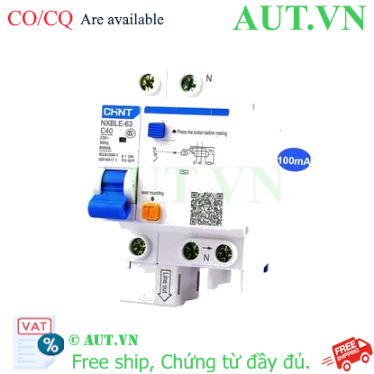 Ảnh của Cầu dao chống rò RCBO CHINT NXBLE-63 1P+N C40 100mA 6kA 