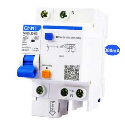 Ảnh của Cầu dao chống rò RCBO CHINT NXBLE-63 1P+N C40 300mA 6kA 