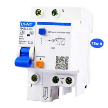 Ảnh của Cầu dao chống rò RCBO CHINT NXBLE-63 1P+N C40 75mA 6kA 
