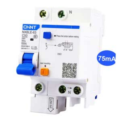 Ảnh của Cầu dao chống rò RCBO CHINT NXBLE-63 1P+N C50 75mA 6kA 