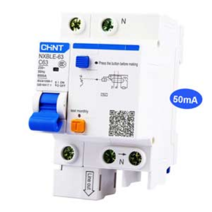 Ảnh của Cầu dao chống rò RCBO CHINT NXBLE-63 1P+N C63 50mA 6kA 