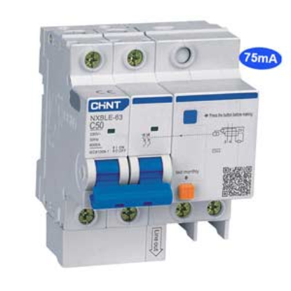 Ảnh của Cầu dao chống rò RCBO CHINT NXBLE-63 2P C50 75mA 6kA 