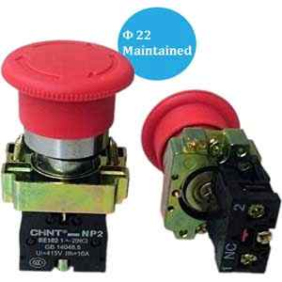 Ảnh của NP2-BS542 - Nút nhấn Chint màu đỏ, D22, 1NC, đầu nấm